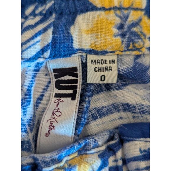 KUT from the Kloth Blue Floral Linen Blend Pull-On Shorts 0 Vacation - Picture 2 of 5